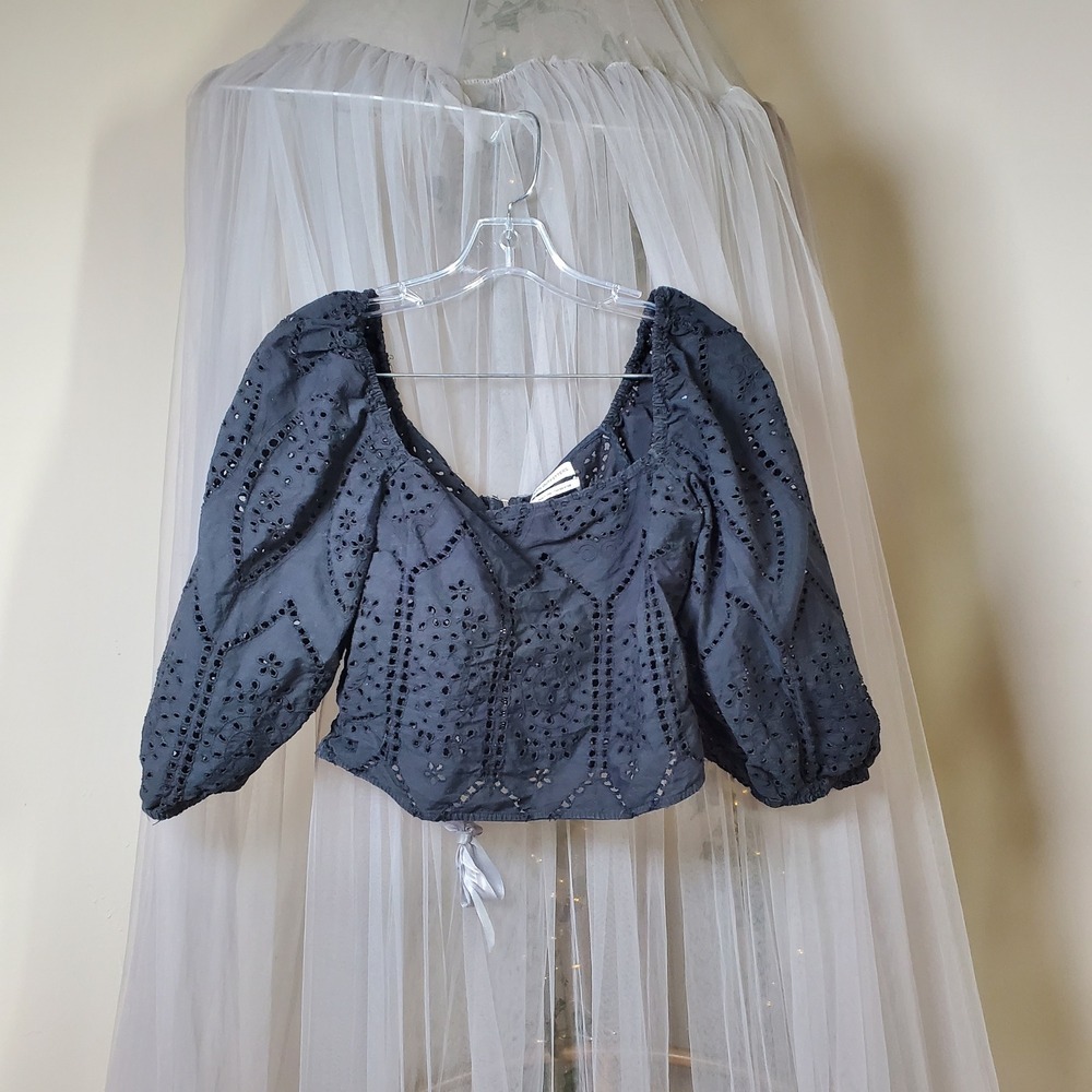 Urban Outfitters Whimsigoth Poet Crop Top Festival Eyelet Cotton Size S Peasant - Picture 2 of 6